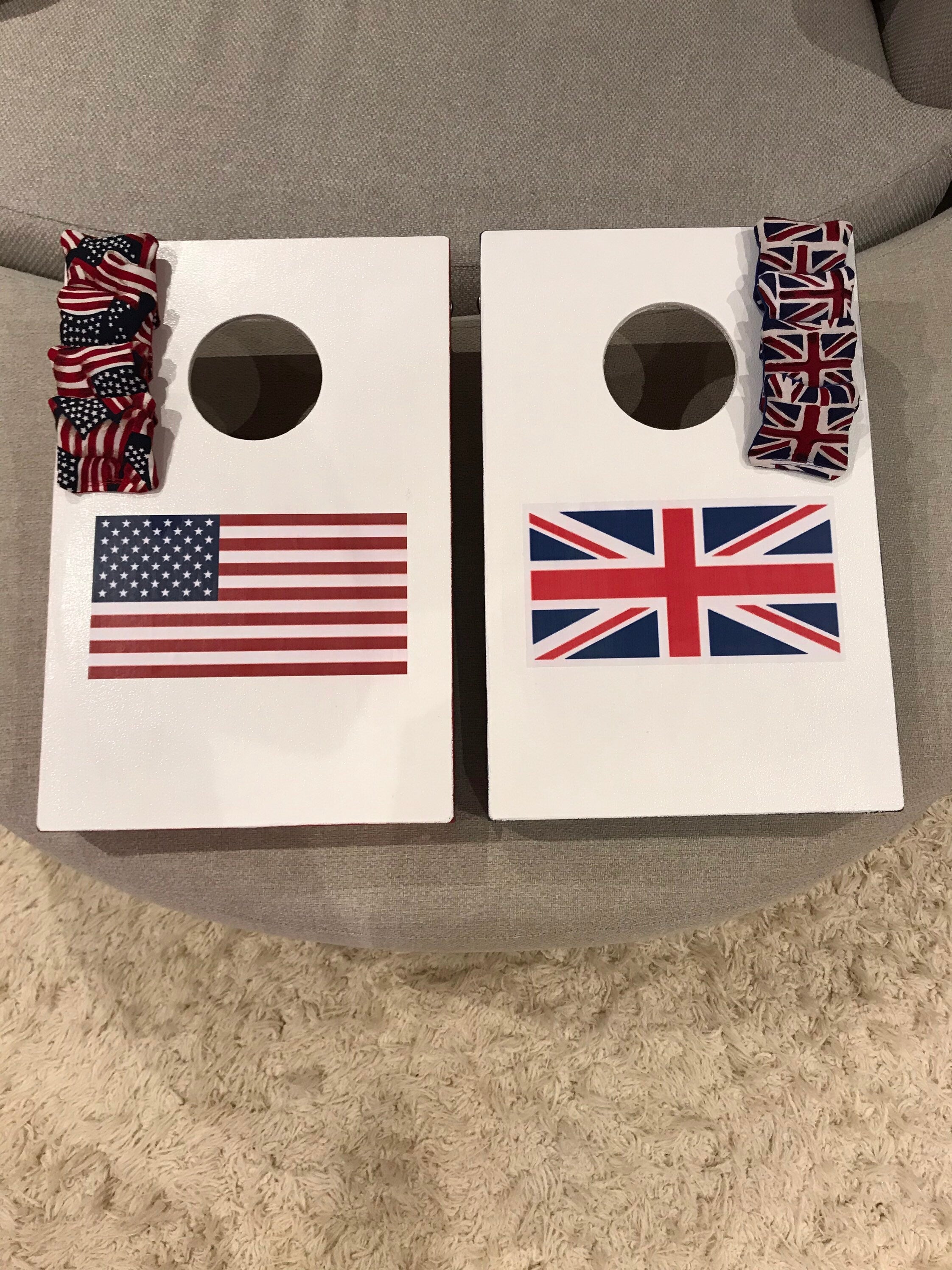 Handmade Cornhole Set Patriotic Flag : Wooden Bean Bag Toss Game
