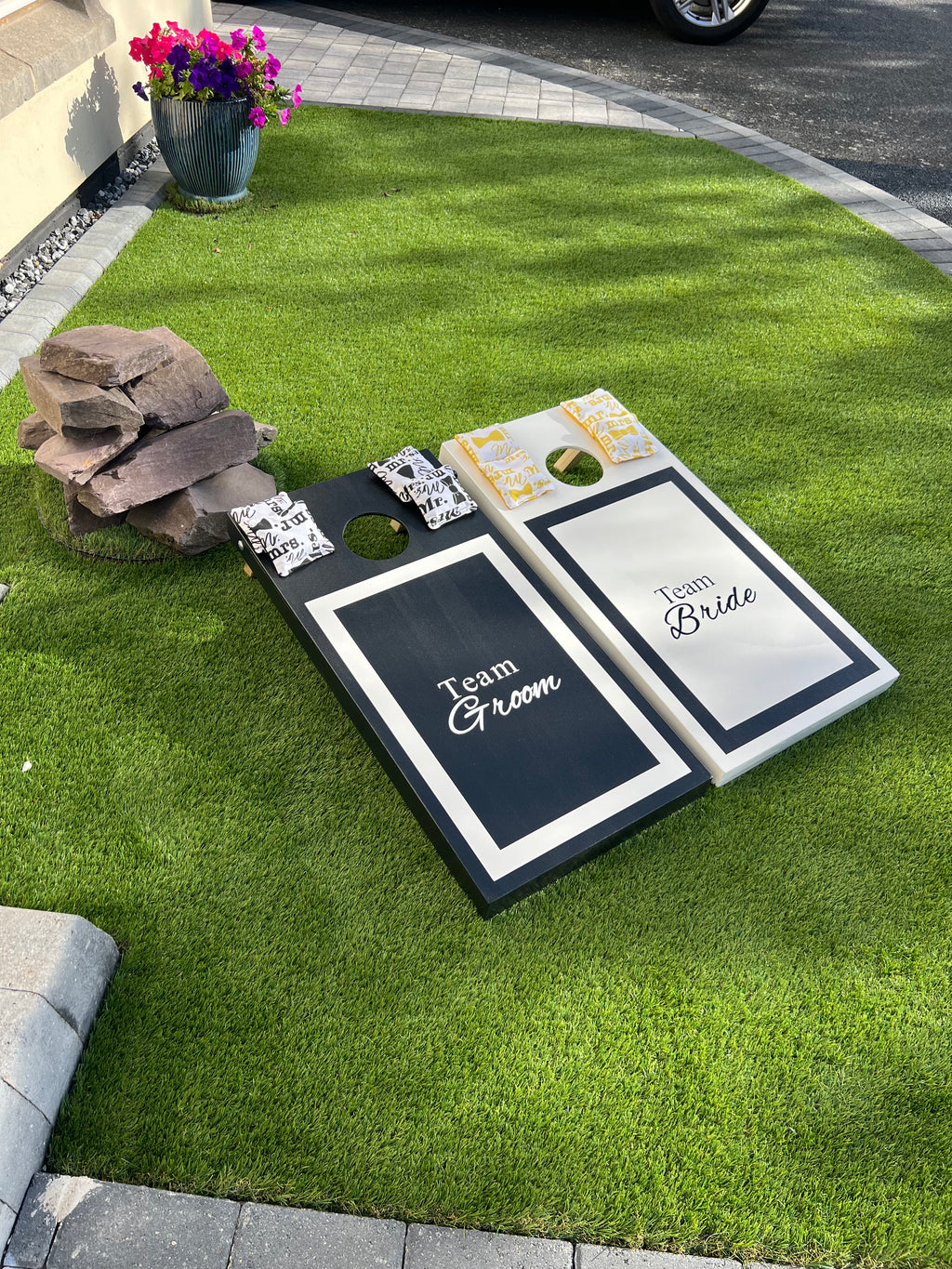 Personalised Wedding Cornhole Boards – Custom Bride & Groom Lawn Game (UK Made)