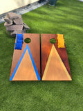 Two-Toned Stained Medium Cornhole Set – Blue & Gold Stripe
