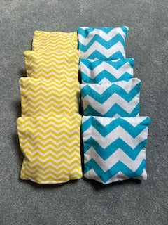 Cornhole Bags – Yellow & Aqua Chevron (Set of 8)