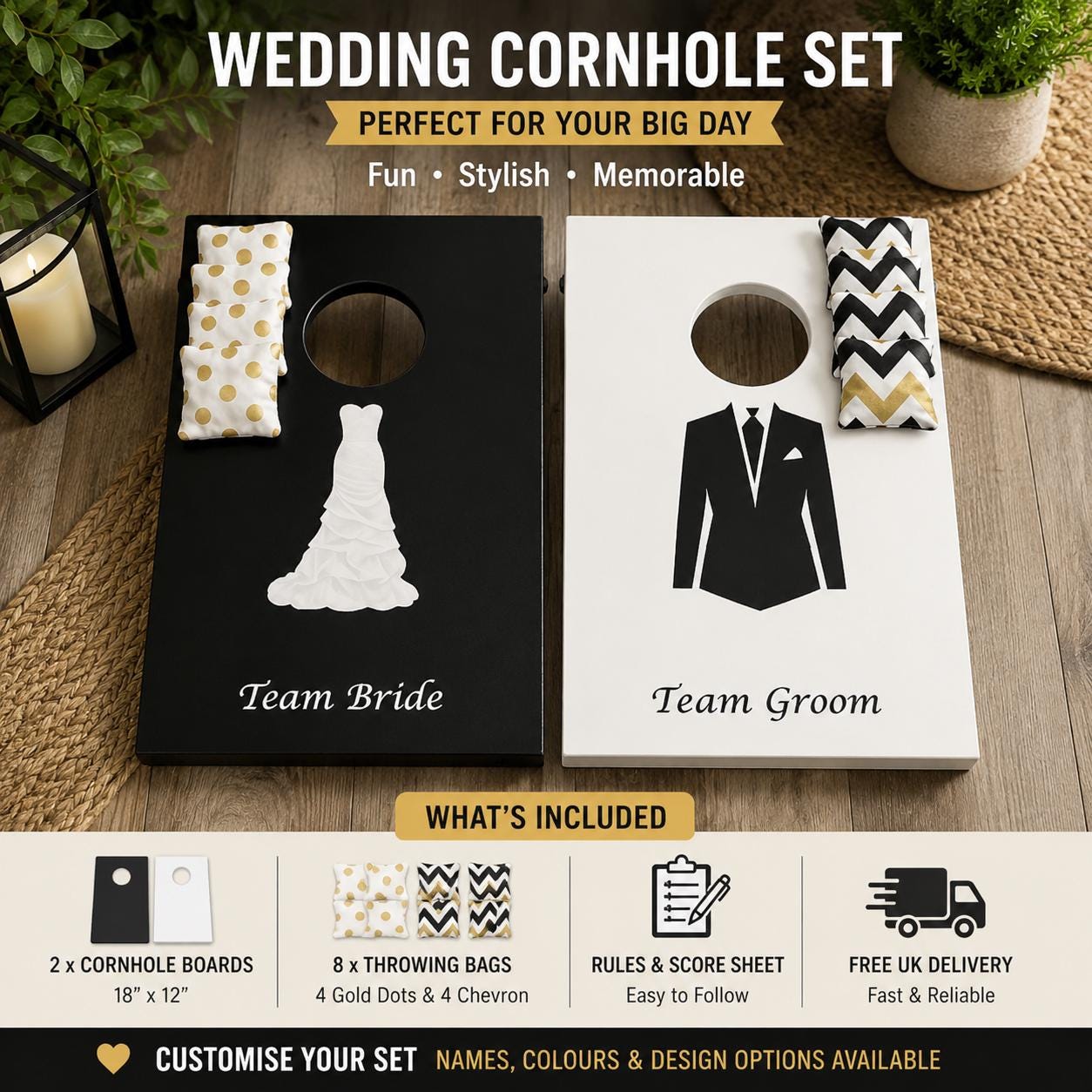 Wedding Cornhole Game Set – Team Bride Groom Custom Garden Game . personalised