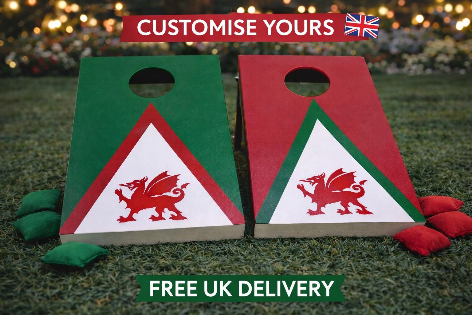 Welsh Mini Cornhole Boards | Wales Flag Bean Bag Toss Game | Portable Outdoor Party Game