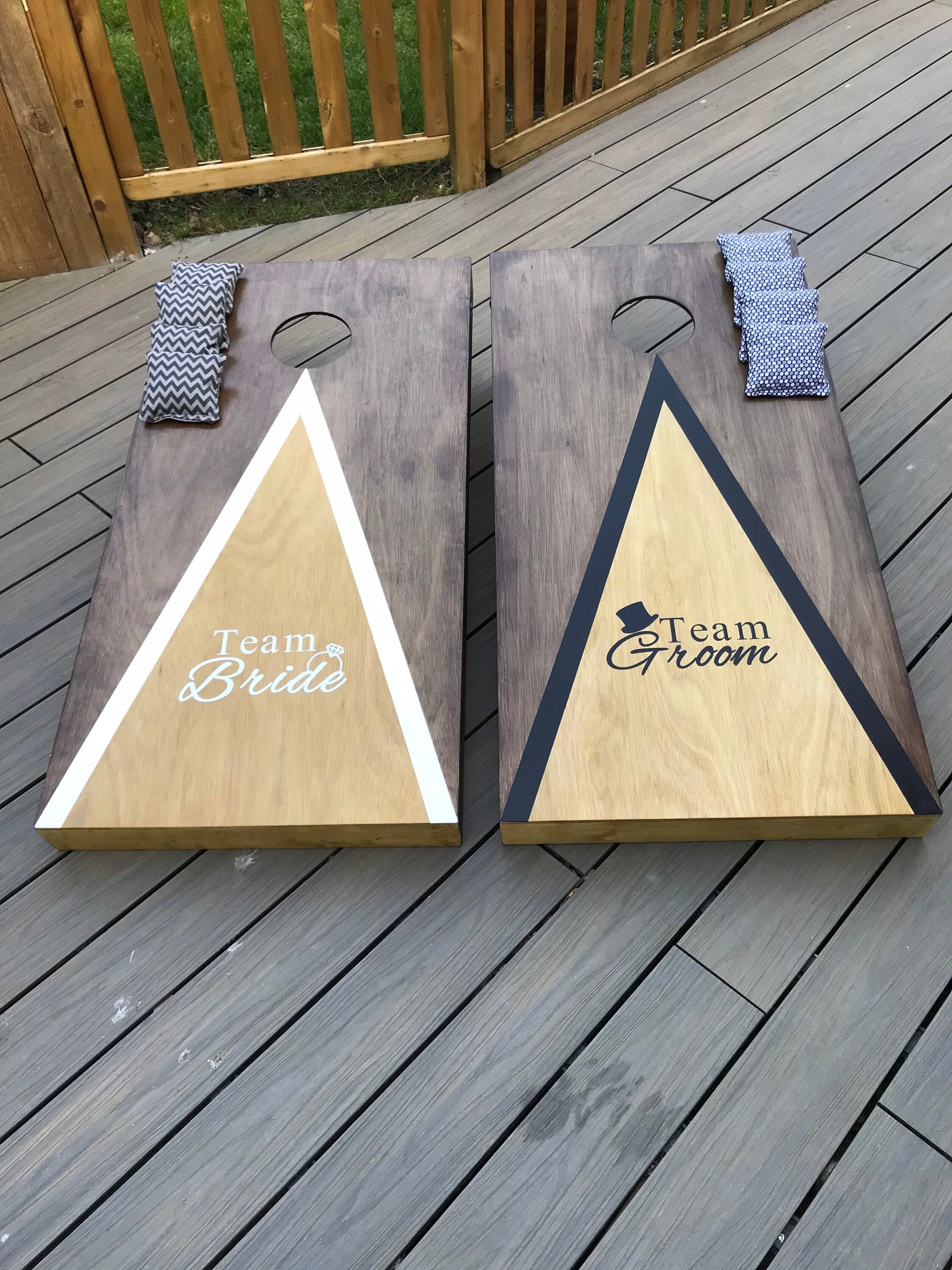 Handmade Cornhole Game Personalised– Stained Wood Bean Bag Toss for Weddings & Garden Parties