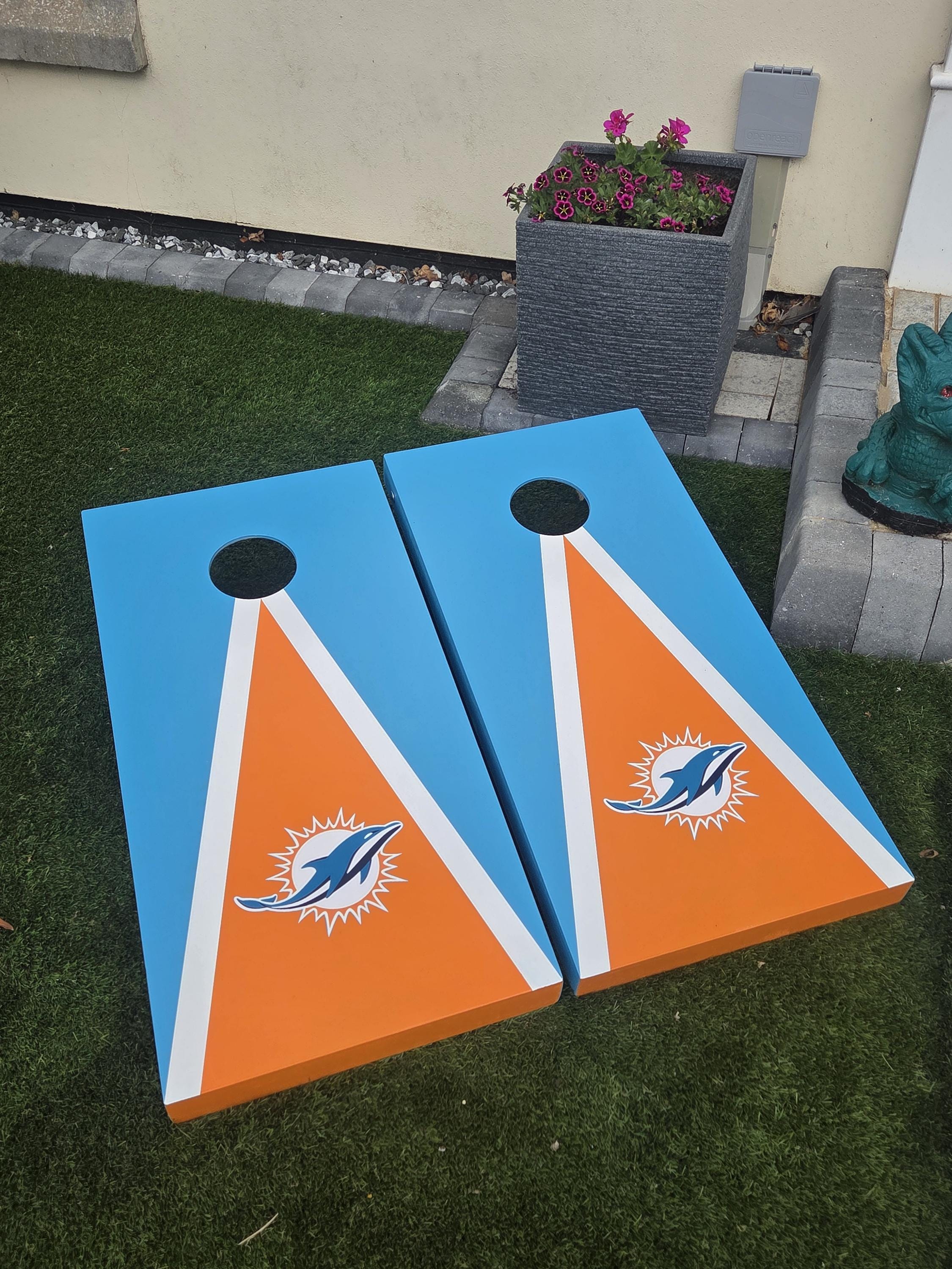Custom Football Team Cornhole Boards - Miami Dolphins | back Yard Game with Bean Bags