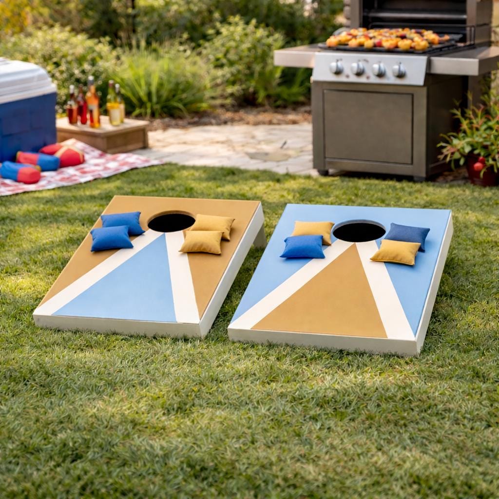 Mini Cornhole Set Blue Gold | Handmade Garden Game Boards | Travel Outdoor Game