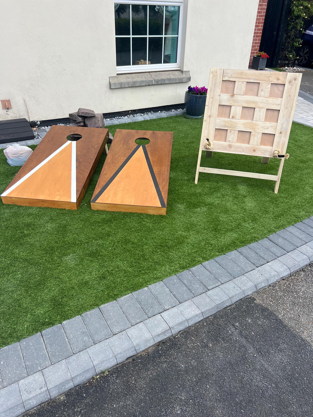 Handmade Cornhole Game  Rustic– Two-Tone Stained Boards & Bean Bags – Wedding or Party Lawn Game