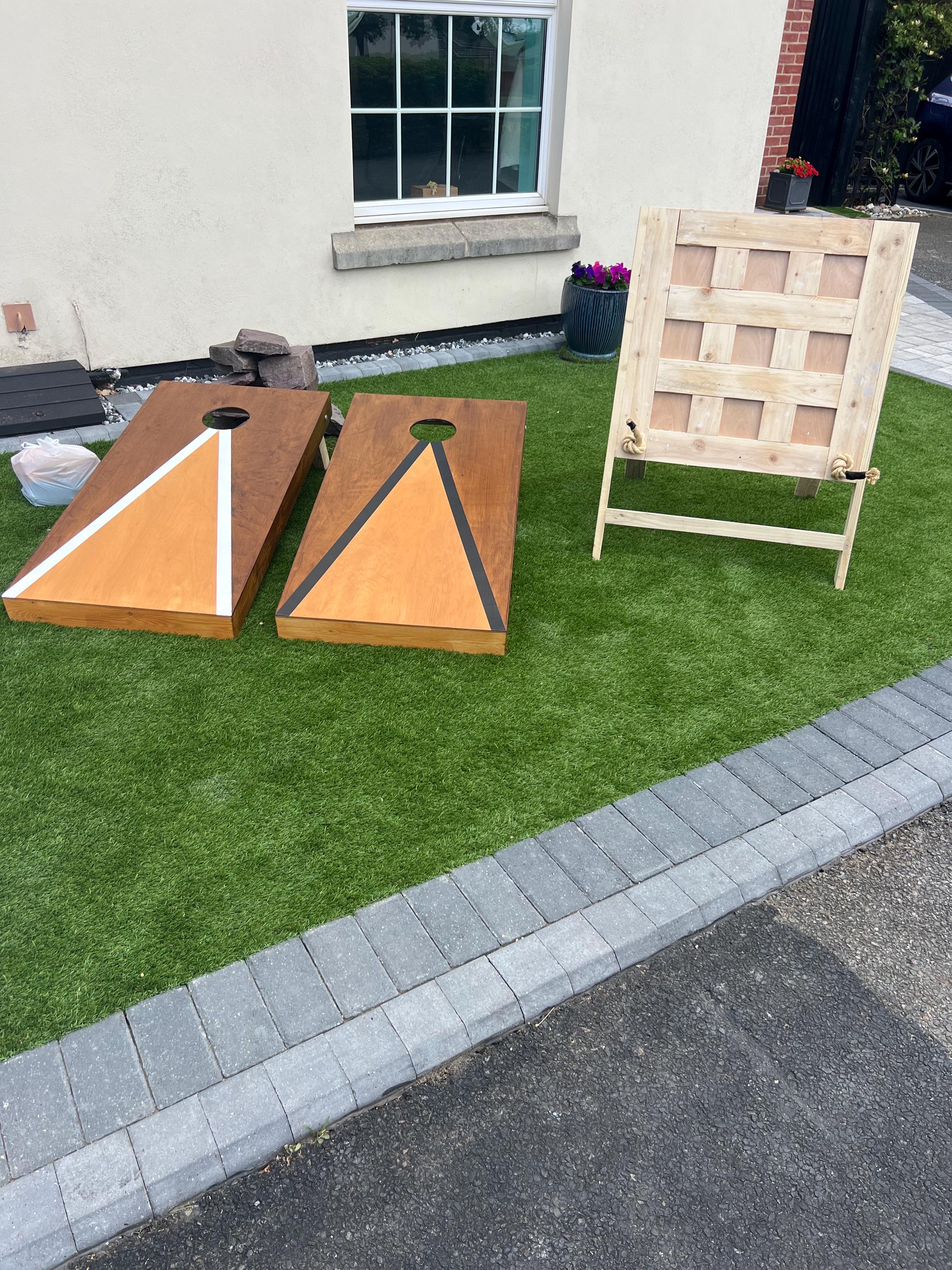 Handmade Cornhole Game  Rustic– Two-Tone Stained Boards & Bean Bags – Wedding or Party Lawn Game