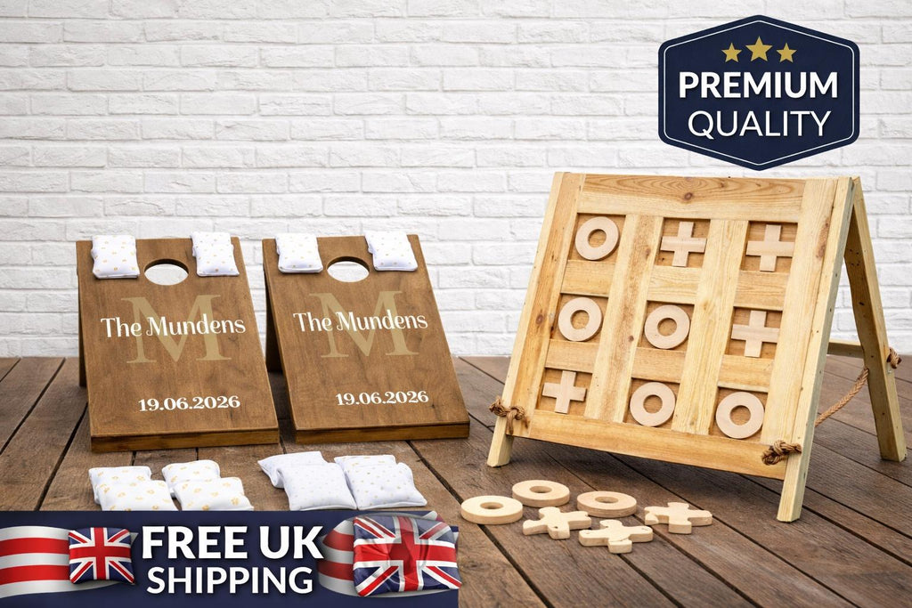 Handmade Wooden Cornhole Tic Tac Toe Garden Games Bundle | Lawn Party Set