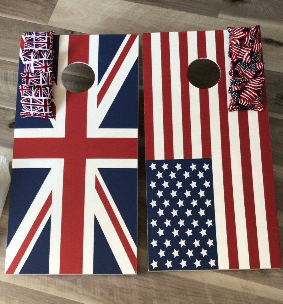 Handmade USA vs GB Cornhole Game Set: Adult Size Garden Bean Bag Toss