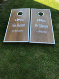 Medium Cornhole –Personalised Luxury  Stained Wooden Lawn Toss Boards with White Trim