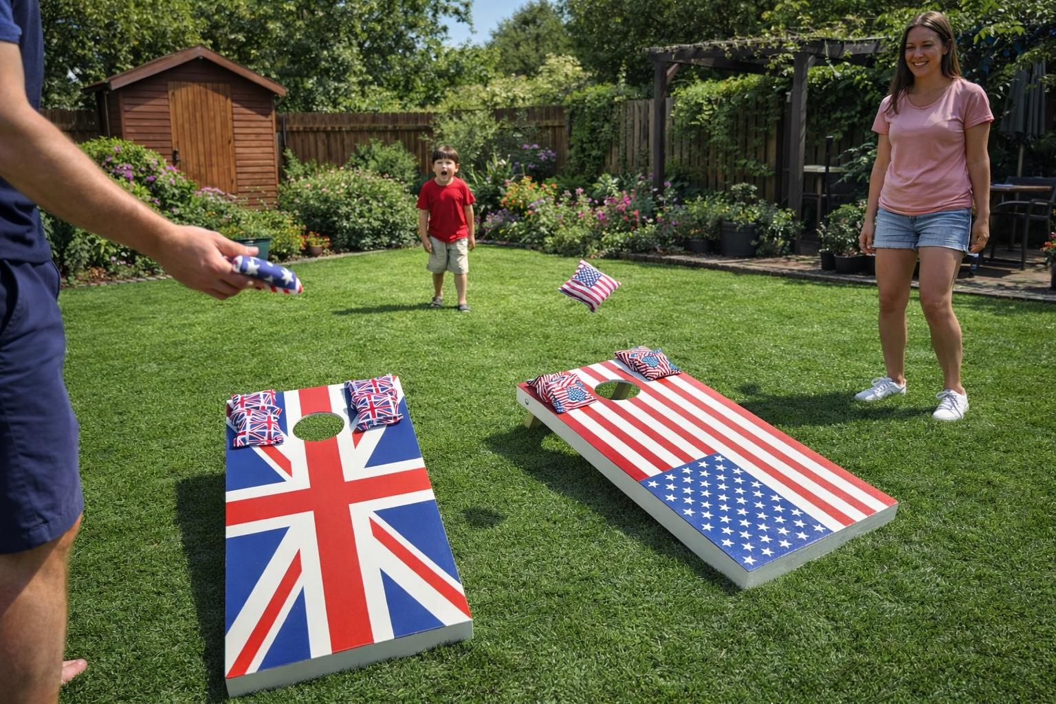 Handmade USA vs GB Cornhole Game Set: Adult Size Garden Bean Bag Toss