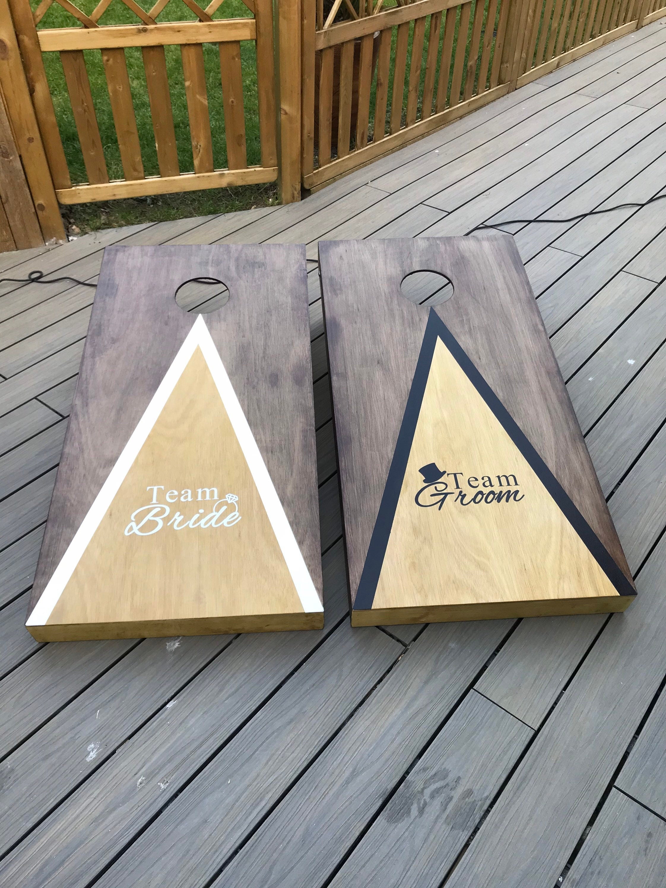 Handmade Cornhole Game Personalised– Stained Wood Bean Bag Toss for Weddings & Garden Parties