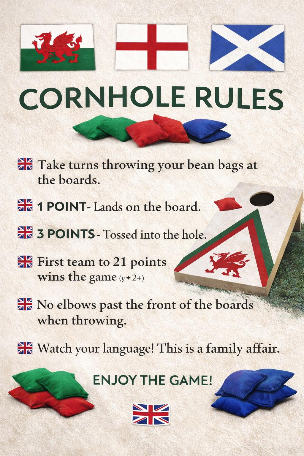 Welsh Mini Cornhole Boards | Wales Flag Bean Bag Toss Game | Portable Outdoor Party Game