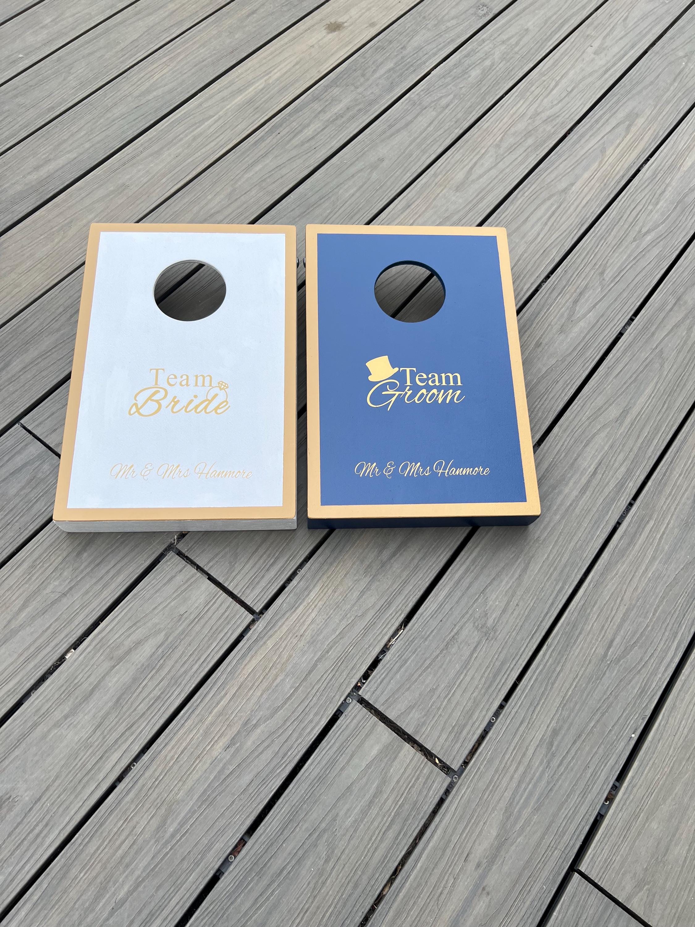Mini Cornhole set -Wedding Bean Bag Toss Game: Team Bride & Groom, Garden Game