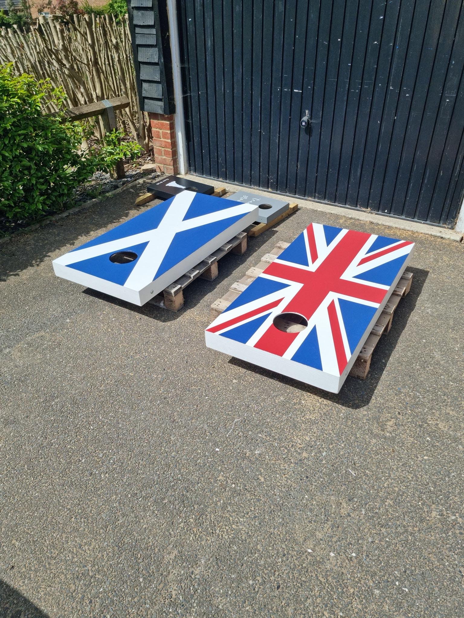 Hand-Painted Scottish & St George Flag Cornhole Boards – Lawn Game Fun
