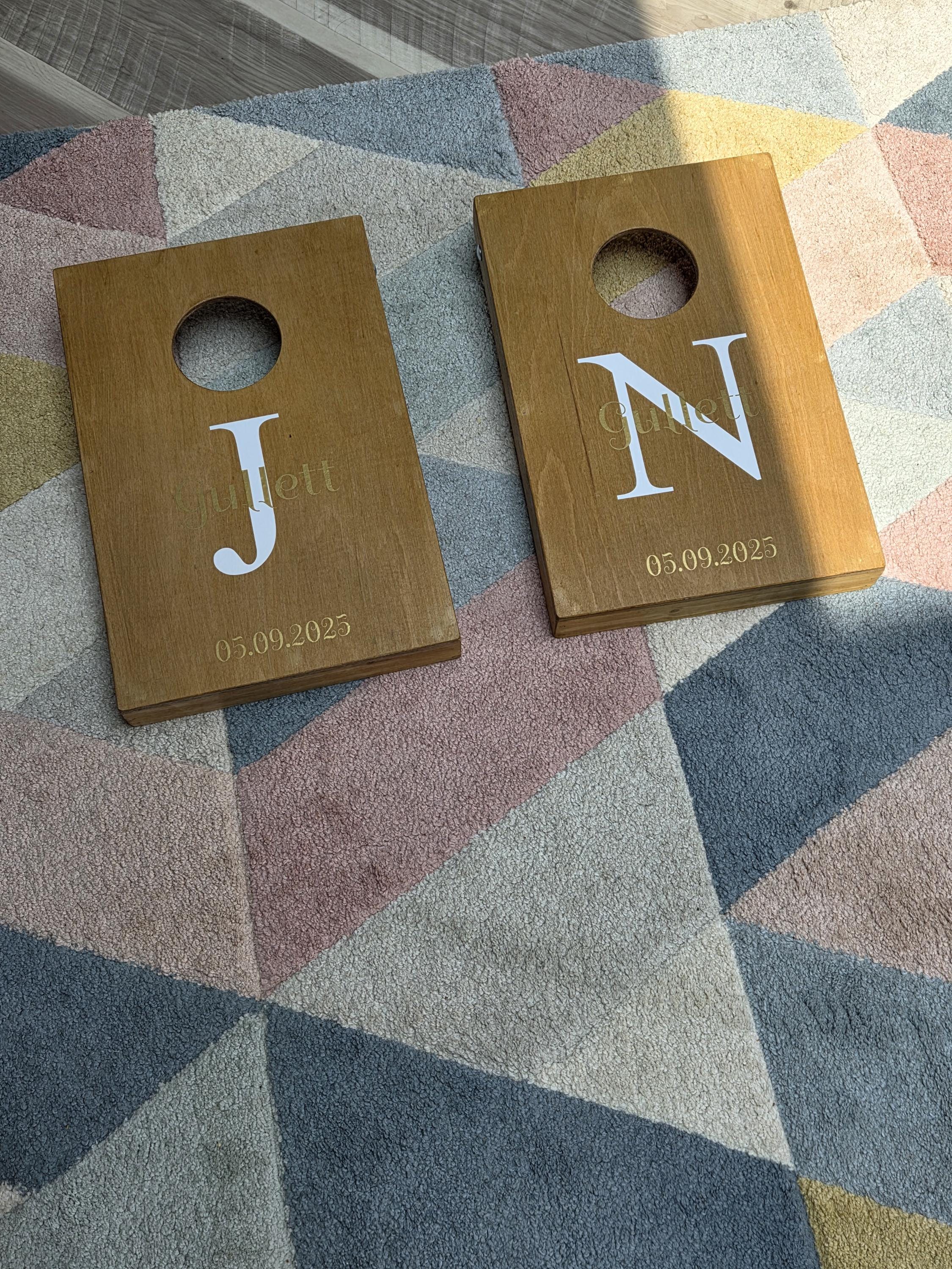 Personalised Mini Cornhole Set: Handmade Wooden Bean Bag Toss Game