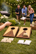 Cornhole Set – Rustic two tone  Stained Wood – Mini Garden Game with Bags and foldable legs