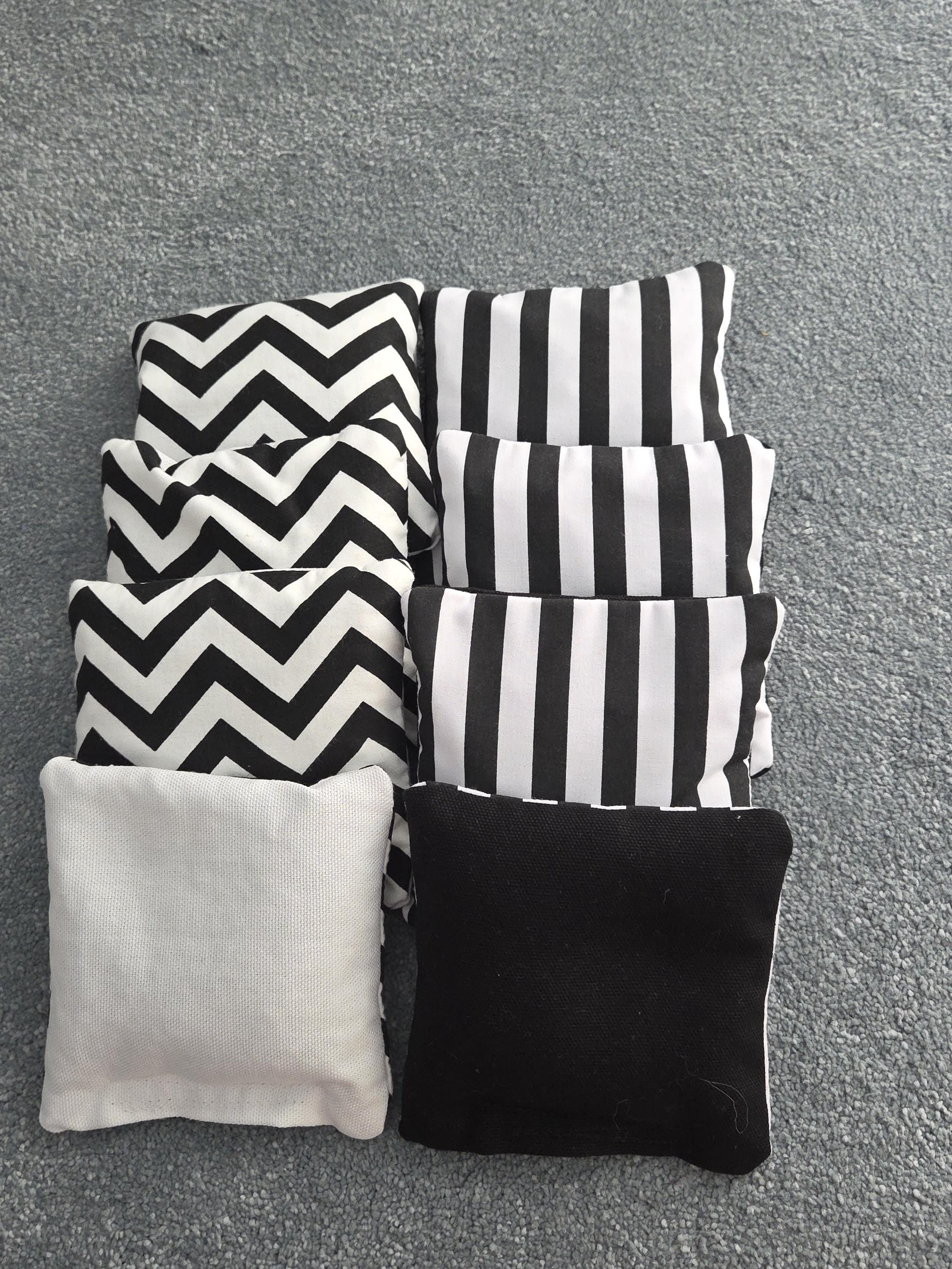 Cornhole Bags:  Large Black & White Stripes / Chevrons (Set of 8 )
