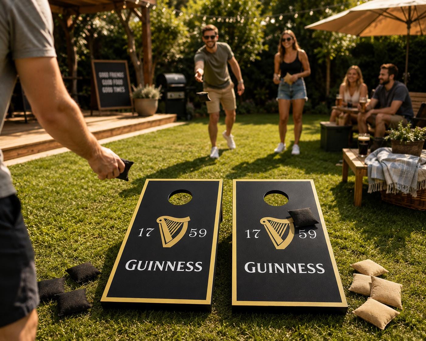Guinness Inspired Cornhole Game Set – Large Outdoor Garden Bean Bag Toss Boards