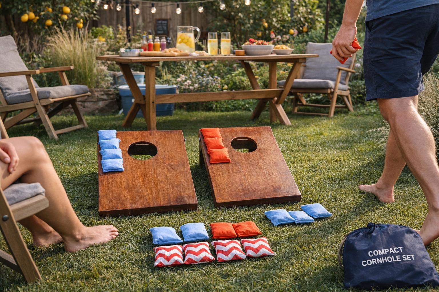 Mini Cornhole -Stained Wood Bean Bag Toss Game: Small Size, Includes 8 Bean Bags