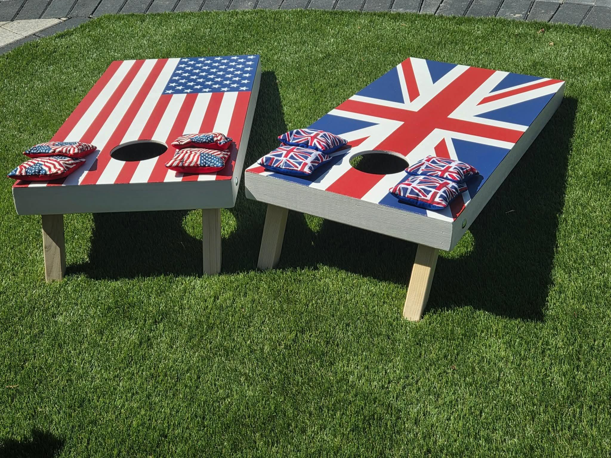 Handmade USA vs GB Cornhole Game Set: Adult Size Garden Bean Bag Toss