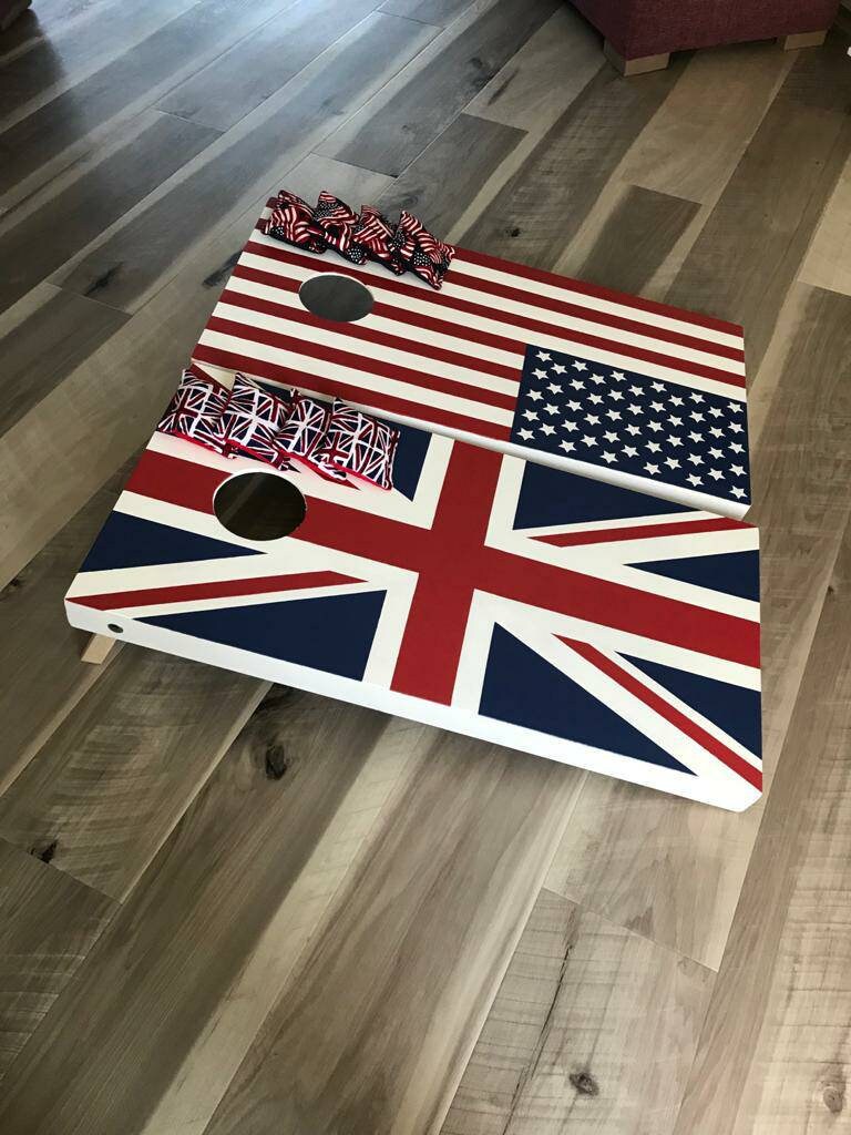 Handmade USA vs GB Cornhole Game Set: Adult Size Garden Bean Bag Toss