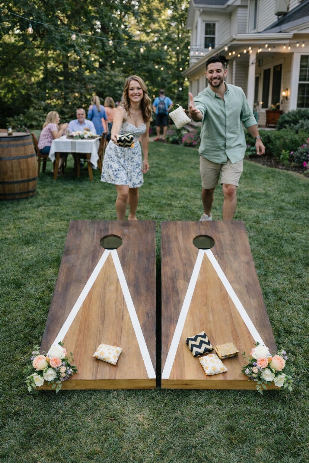 Handmade Cornhole Game  Rustic– Two-Tone Stained Boards & Bean Bags – Wedding or Party Lawn Game