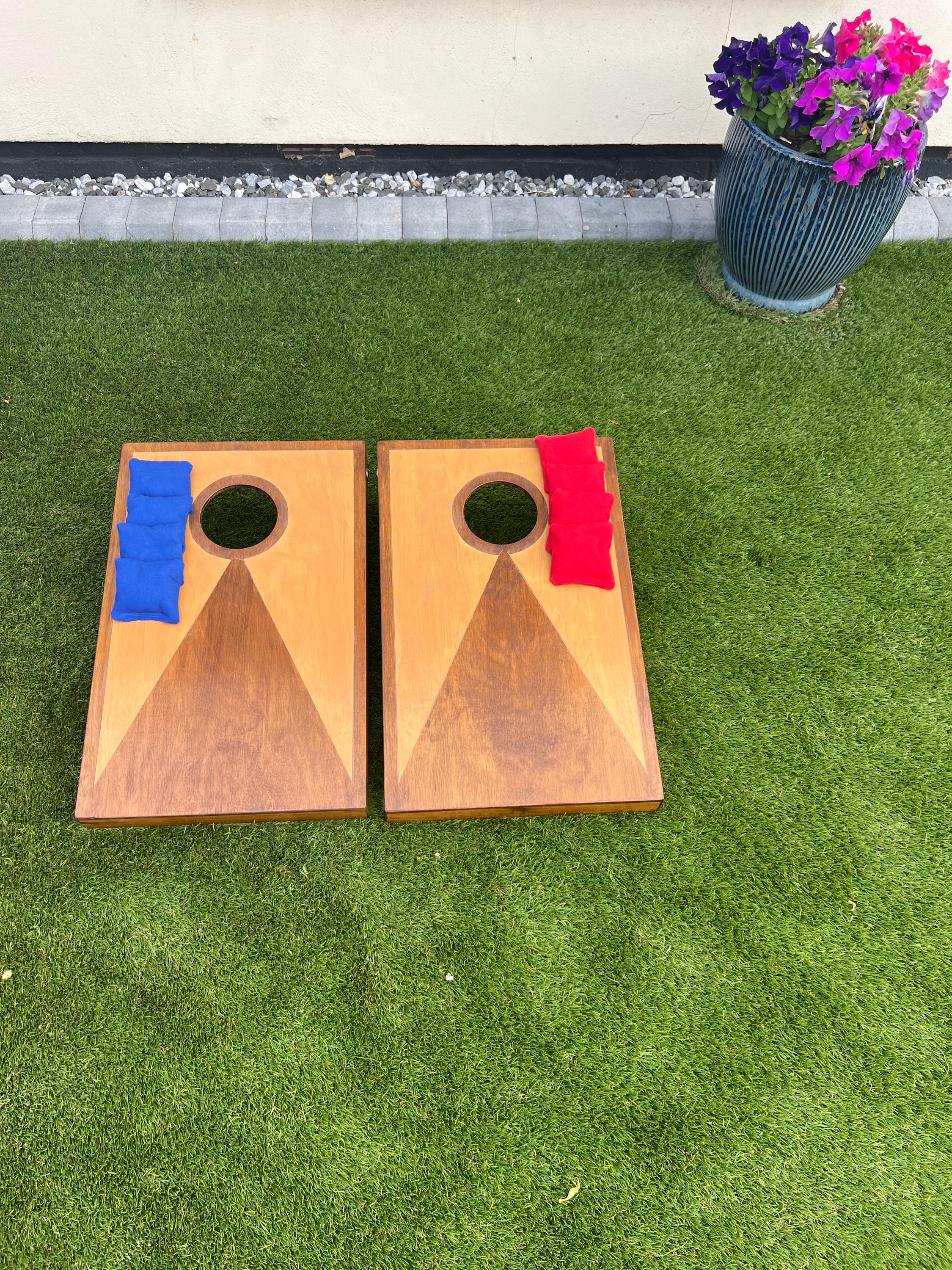 Mini Plus  Cornhole Set – Rustic Two-Tone Stained Wood Garden Game with Bags
