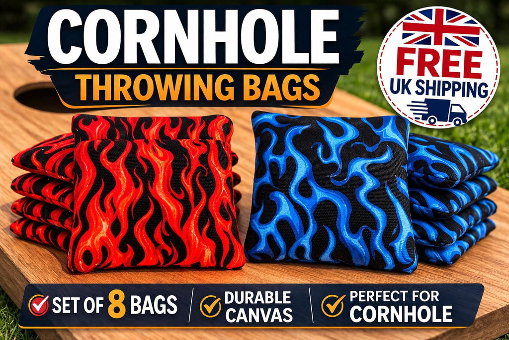 Cornhole Throwing Bags Set of 8 | Red Flame Blue Durable Canvas Bags