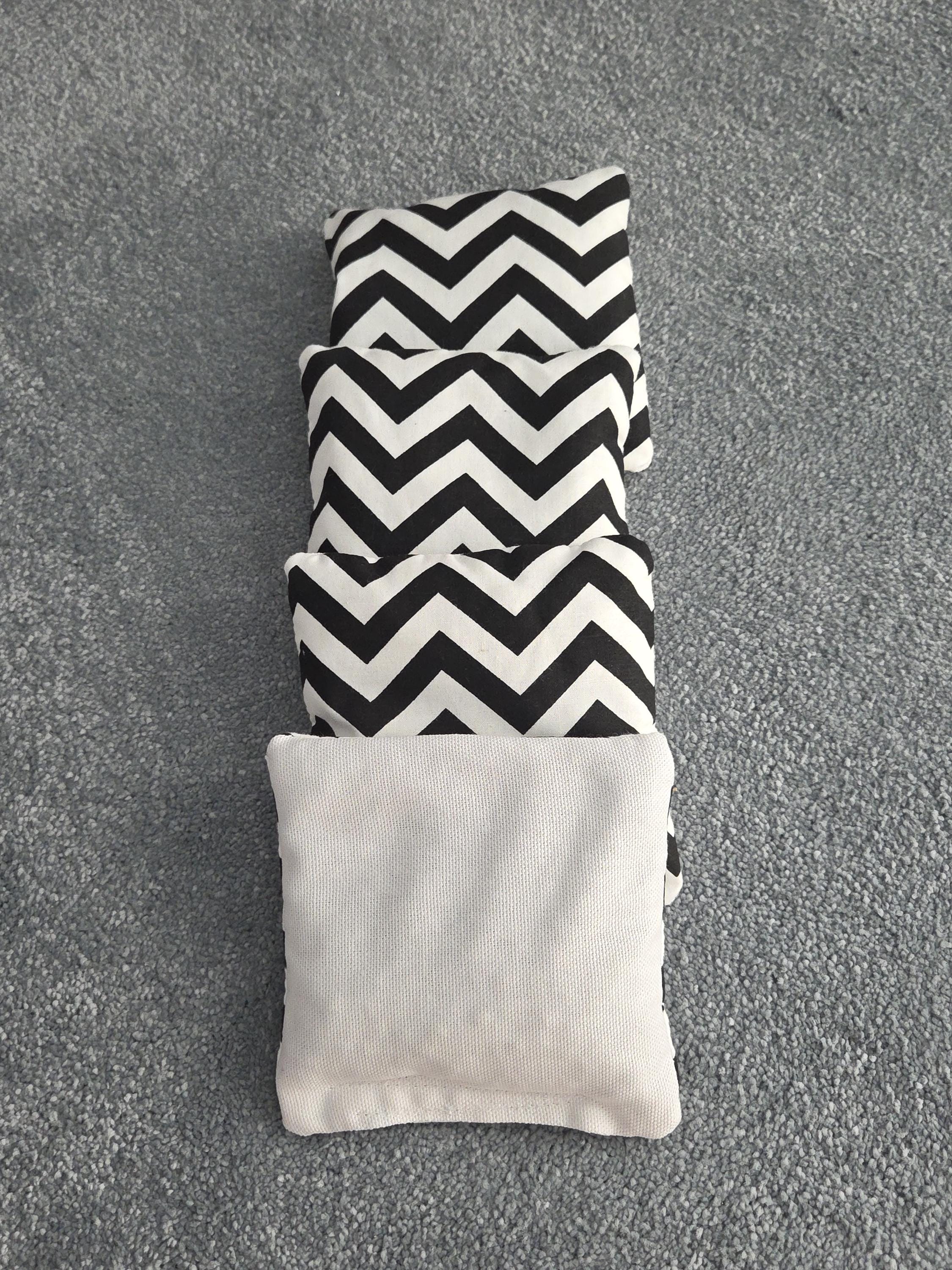 Cornhole Bags:  Large Black & White Stripes / Chevrons (Set of 8 )