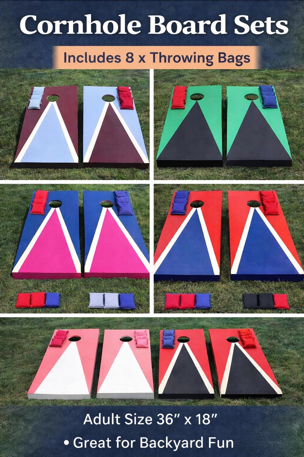 Handmade Cornhole  Board Set | Adult Size Backyard Lawn Game (Includes 8 Bags)