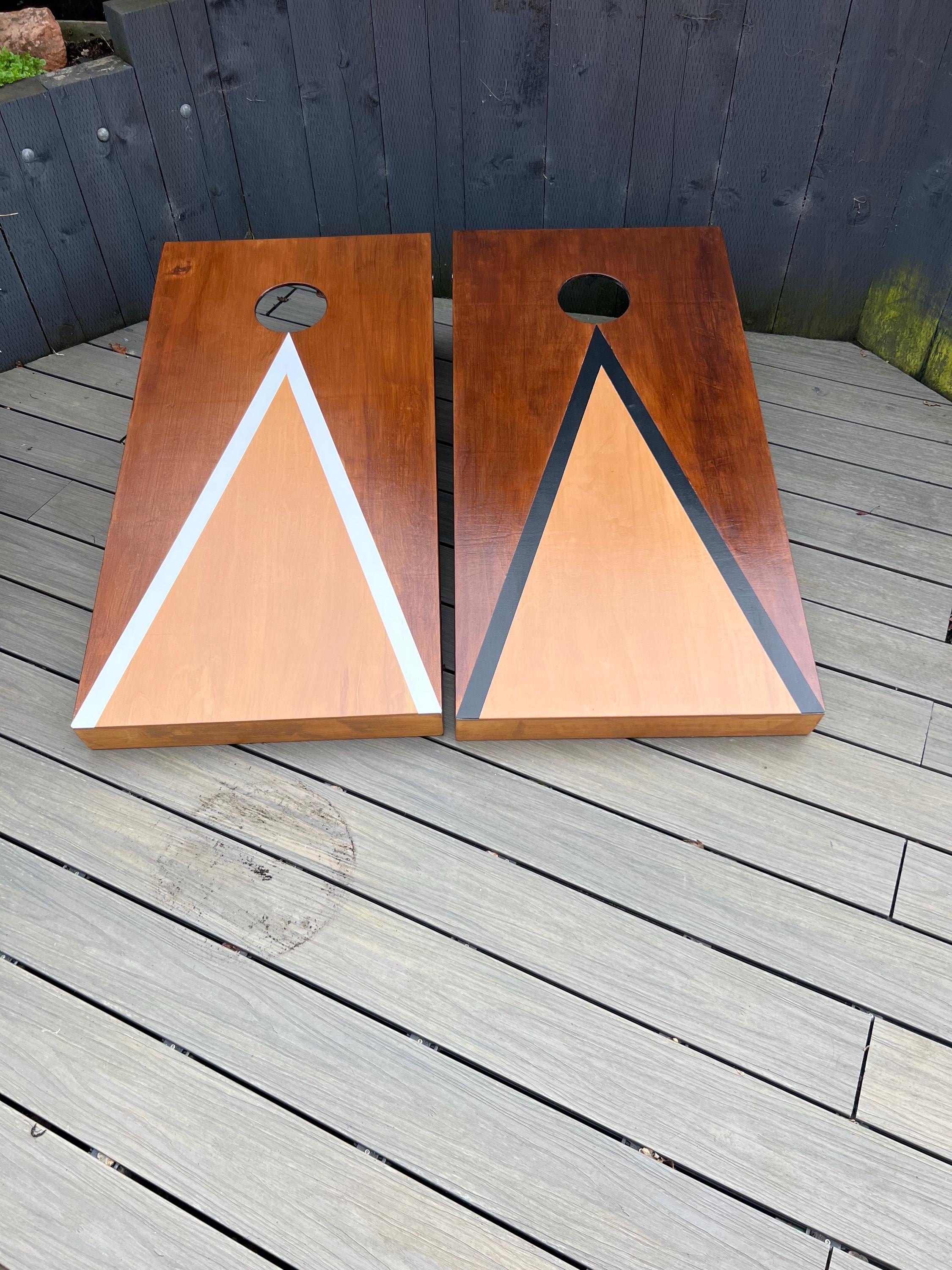 Handmade Cornhole Game  Rustic– Two-Tone Stained Boards & Bean Bags – Wedding or Party Lawn Game