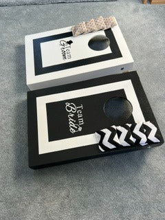 Personalised Mini Cornhole Set – Handmade Wedding Lawn Game | Custom Mr & Mrs Bean Bag Toss (12" x 18")