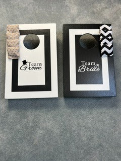 Personalised Mini Cornhole Set – Handmade Wedding Lawn Game | Custom Mr & Mrs Bean Bag Toss (12" x 18")